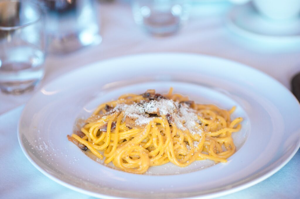 Italian spaghetti with cheese in the gourmet restaurant